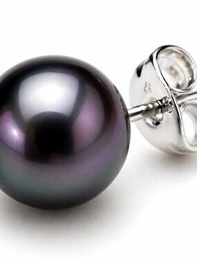 New Artisan Black Pearl Stud Earrings 10mm Round Luxury Statement